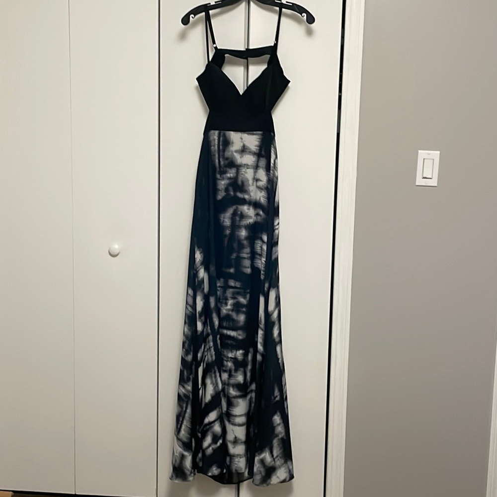Stunning BCBG gown, charcoal, black and light grey multi color.